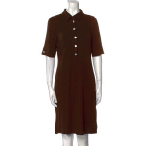White + Warren Mother of Pearl Button Collared Short Sleeve Midi Dress in Brown